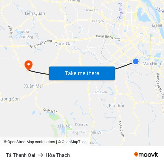 Tả Thanh Oai to Hòa Thạch map