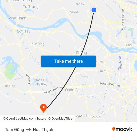 Tam Đồng to Hòa Thạch map