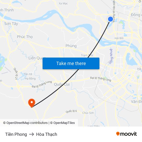 Tiền Phong to Hòa Thạch map