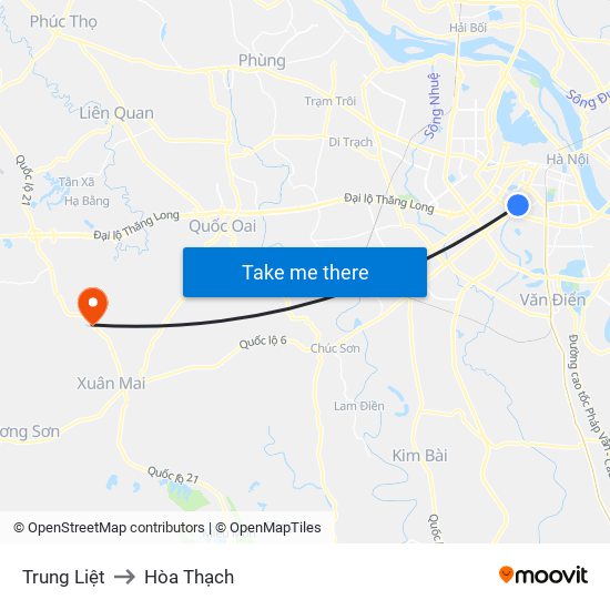 Trung Liệt to Hòa Thạch map