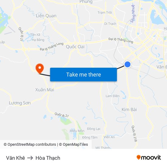 Văn Khê to Hòa Thạch map