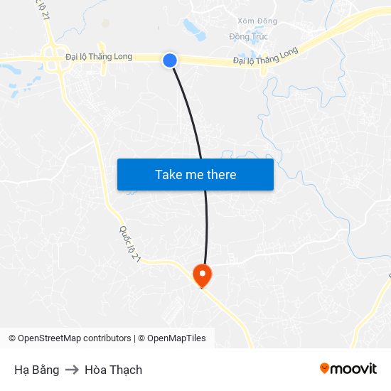 Hạ Bằng to Hòa Thạch map