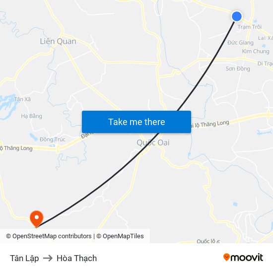 Tân Lập to Hòa Thạch map