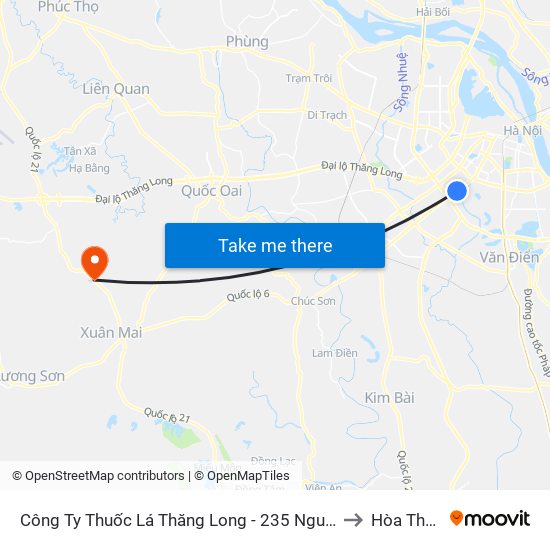 Công Ty Thuốc Lá Thăng Long - 235 Nguyễn Trãi to Hòa Thạch map