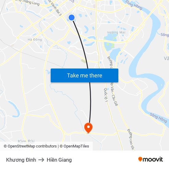 Khương Đình to Hiền Giang map