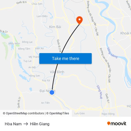 Hòa Nam to Hiền Giang map