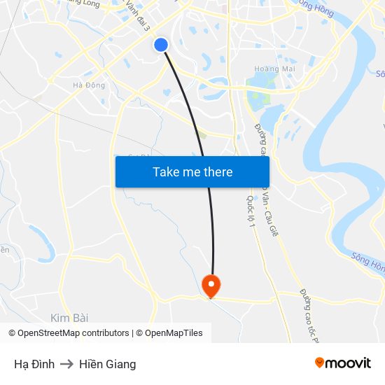 Hạ Đình to Hiền Giang map