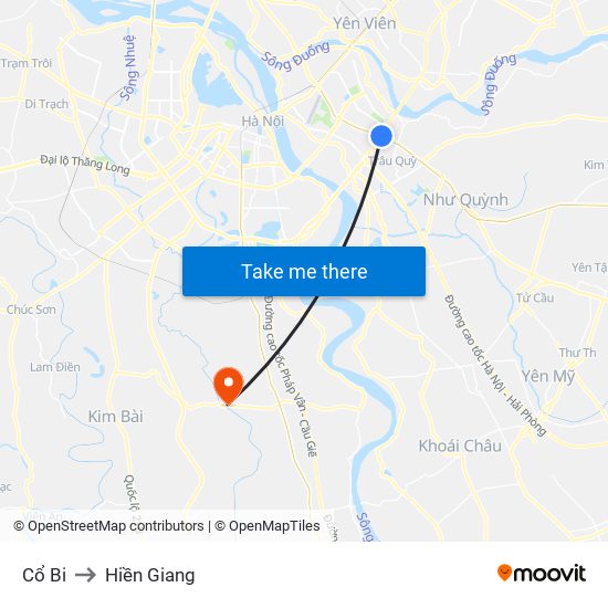 Cổ Bi to Hiền Giang map