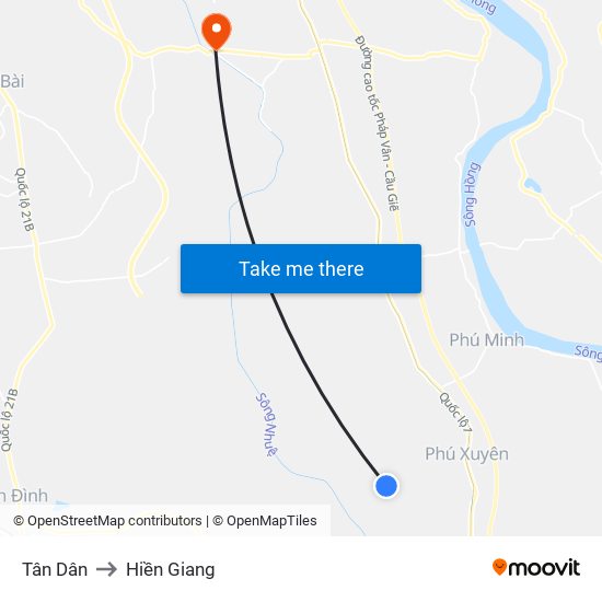 Tân Dân to Hiền Giang map