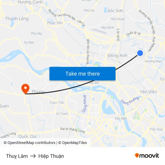 Thuỵ Lâm to Hiệp Thuận map