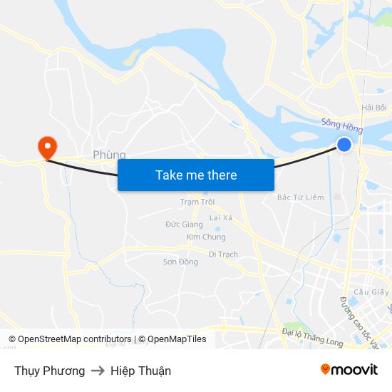 Thụy Phương to Hiệp Thuận map