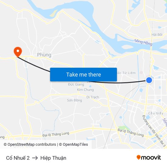 Cổ Nhuế 2 to Hiệp Thuận map