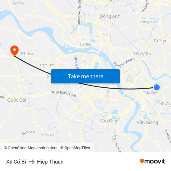 Xã Cổ Bi to Hiệp Thuận map