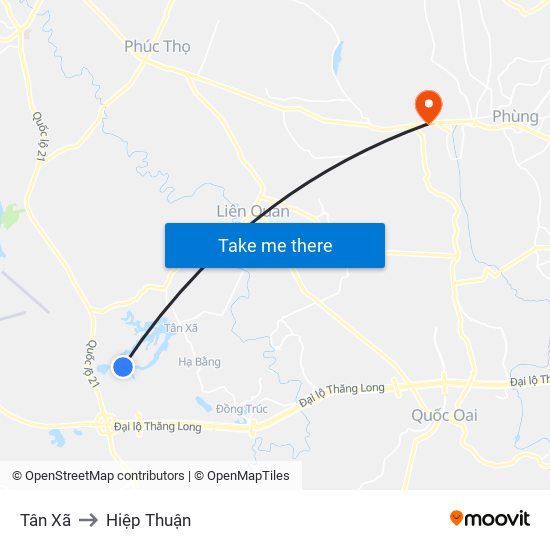 Tân Xã to Hiệp Thuận map