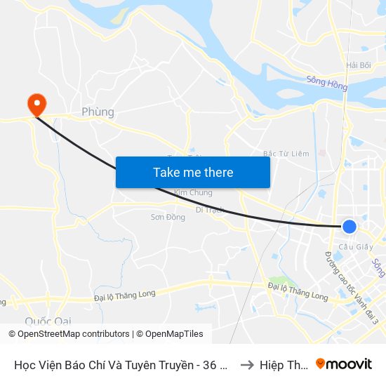 Học Viện Báo Chí Và Tuyên Truyền - 36 Xuân Thủy to Hiệp Thuận map