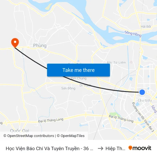 Học Viện Báo Chí Và Tuyên Truyền - 36 Xuân Thủy to Hiệp Thuận map