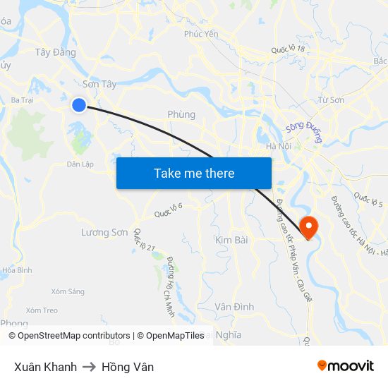 Xuân Khanh to Hồng Vân map