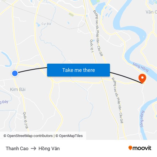 Thanh Cao to Hồng Vân map