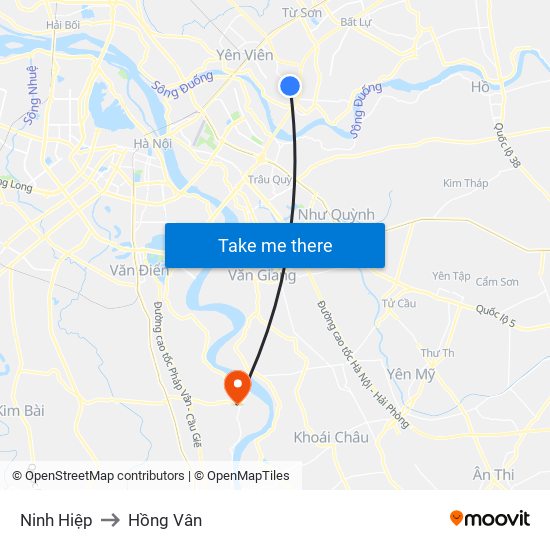 Ninh Hiệp to Hồng Vân map