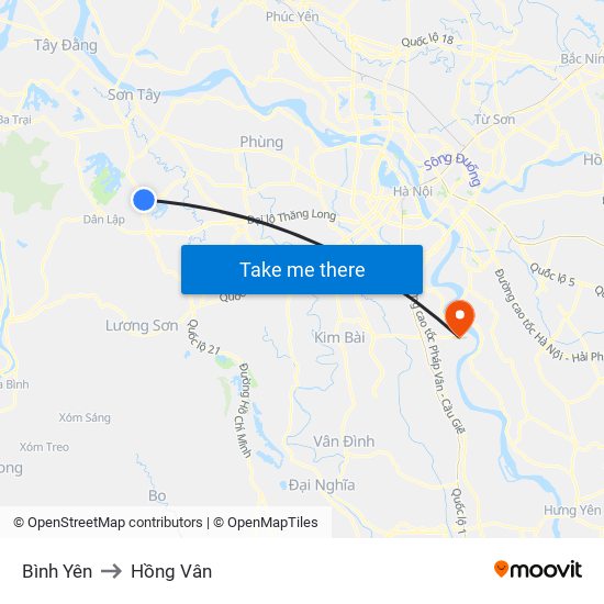 Bình Yên to Hồng Vân map