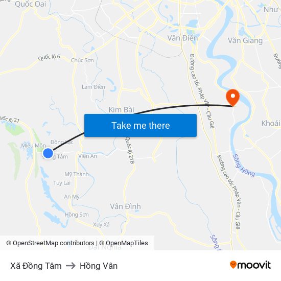 Xã Đồng Tâm to Hồng Vân map