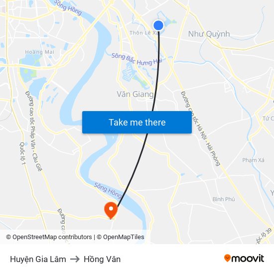 Huyện Gia Lâm to Hồng Vân map