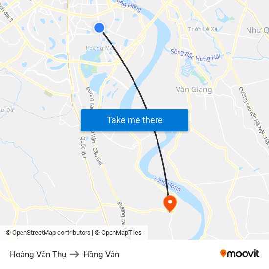Hoàng Văn Thụ to Hồng Vân map