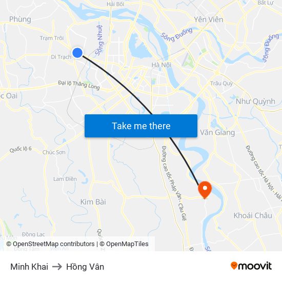 Minh Khai to Hồng Vân map