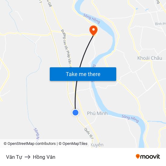 Văn Tự to Hồng Vân map