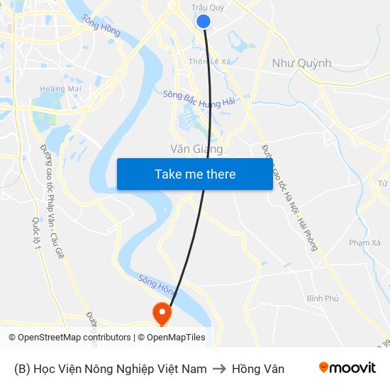 (B) Học Viện Nông Nghiệp Việt Nam to Hồng Vân map