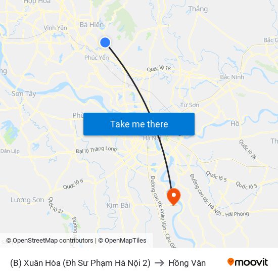 (B) Xuân Hòa (Đh Sư Phạm Hà Nội 2) to Hồng Vân map