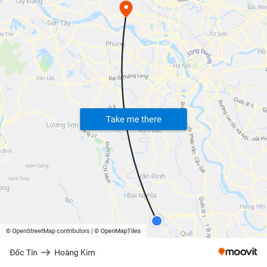 Đốc Tín to Hoàng Kim map