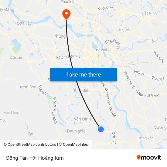 Đồng Tân to Hoàng Kim map