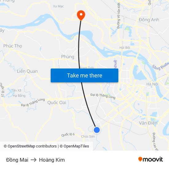 Đồng Mai to Hoàng Kim map
