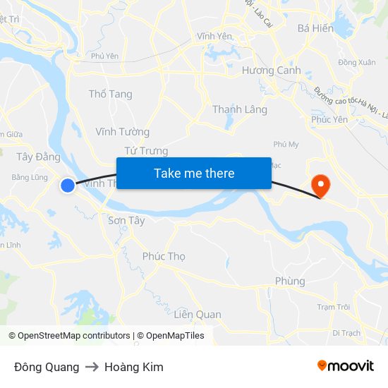 Đông Quang to Hoàng Kim map