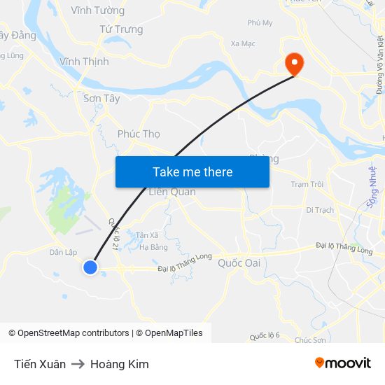 Tiến Xuân to Hoàng Kim map