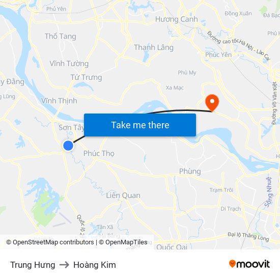 Trung Hưng to Hoàng Kim map