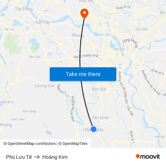 Phù Lưu Tế to Hoàng Kim map