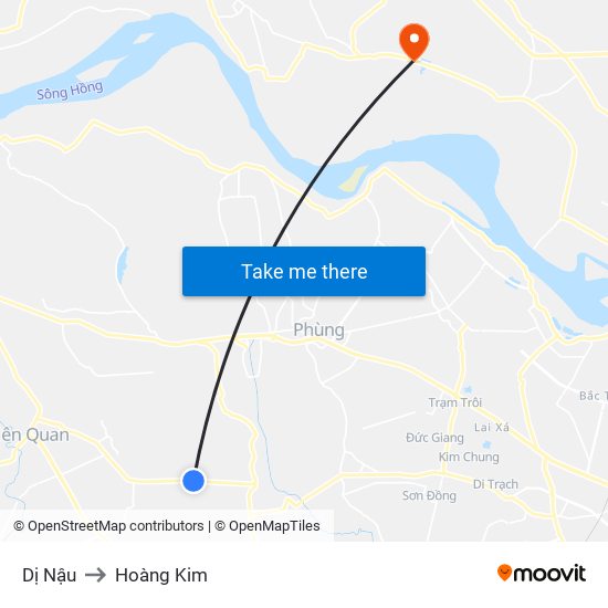 Dị Nậu to Hoàng Kim map