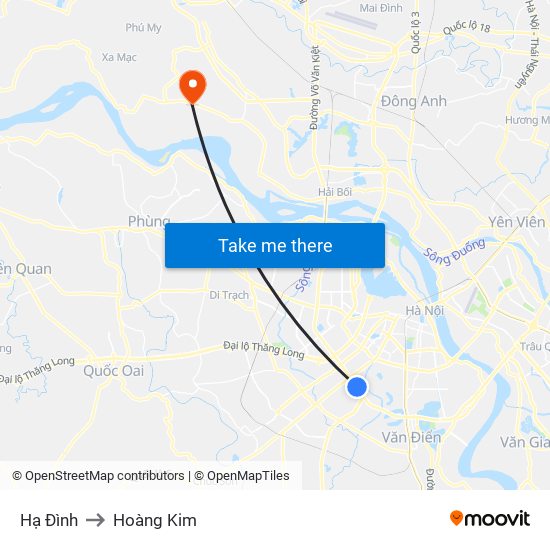 Hạ Đình to Hoàng Kim map