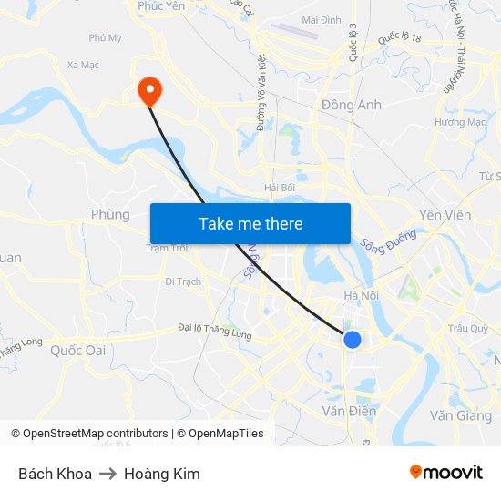 Bách Khoa to Hoàng Kim map