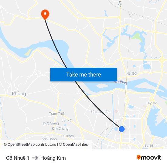 Cổ Nhuế 1 to Hoàng Kim map