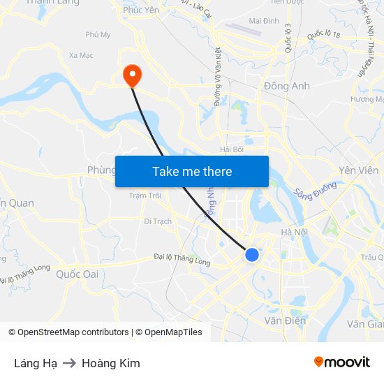 Láng Hạ to Hoàng Kim map