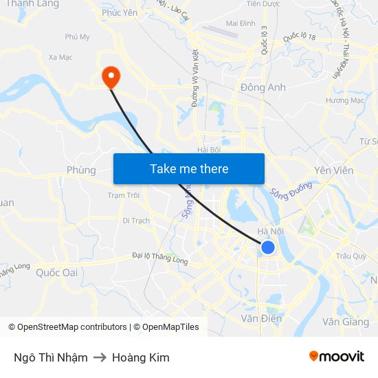Ngô Thì Nhậm to Hoàng Kim map