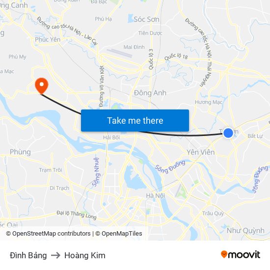 Đình Bảng to Hoàng Kim map