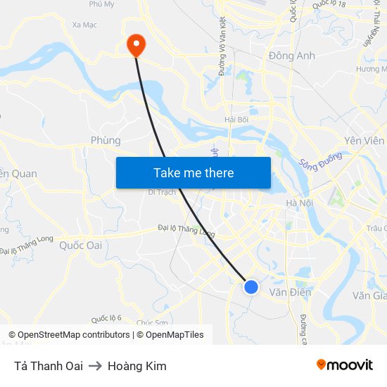 Tả Thanh Oai to Hoàng Kim map