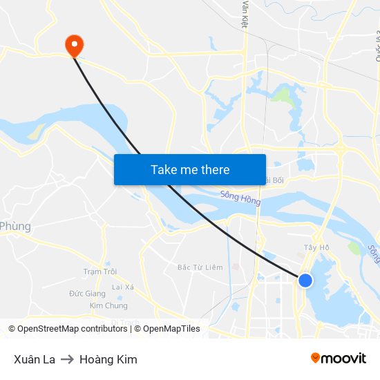 Xuân La to Hoàng Kim map