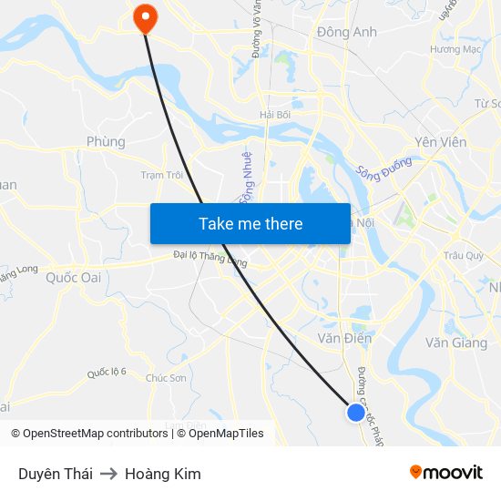 Duyên Thái to Hoàng Kim map