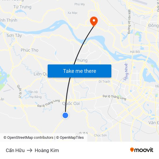 Cấn Hữu to Hoàng Kim map