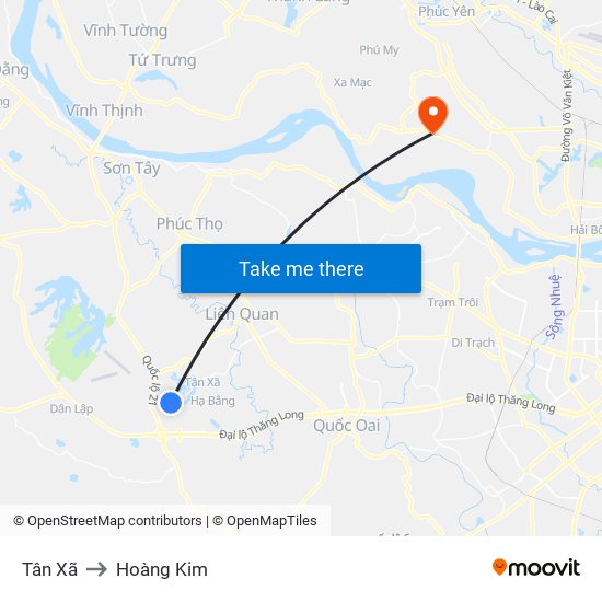 Tân Xã to Hoàng Kim map